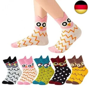 VDSOW Niedliche lustige Socken für Frauen 39-42, Bunte Socken 5 Paar Multipack Wintersocken Tier Eulen