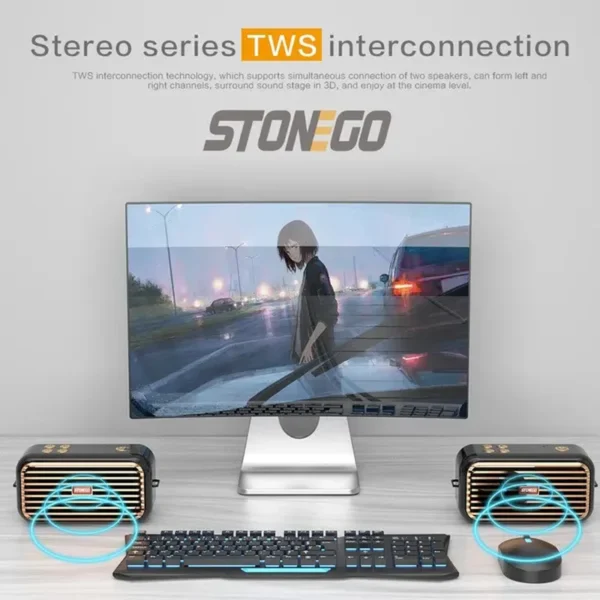 STONEGO 1PC 3D-Stereo-Bluetooth-Lautsprecher X7 TWS Tragbarer Retro-Musik-Dual-Lautsprecher Drahtlos Aux Usb De Som Outdoor Bass Soundcore Lautsprecher