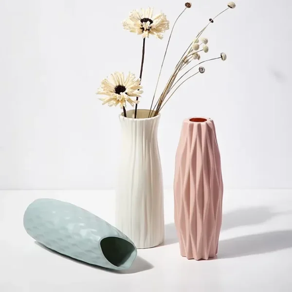 1St. Nordische Plastikvase Weiß Boho Stil Einfach Kleine Frische Blumentopf Aufbewahrungsflasche für Blumen Wohnzimmer Modern Home Dekorationen Ornamente