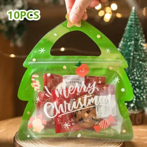 10St. weihnachtliche Geschenkbeutel für Süßigkeiten Schokoladenkekse Nougat Kekse Verpackung Geschenkbaum Weihnachtsmann Zipper Bags