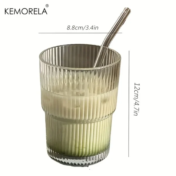 1/2PCS 450Ml Streifen Glas Tasse Transparent Matcha Durchsichtige Tasse Gläser mit Deckel und Strohhalm Eiskaffeebecher Teetasse Saftglas Milch Wassertasse Trinkgeschirr