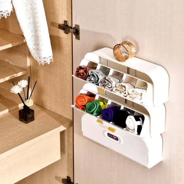 Kleiderschrank Organizer Sockenaufbewahrung Einfache platzsparende Box Platzsparend Schlafzimmer Wandmontiert Stanzfrei Kleiderschrank Sockenaufbewahrung Schublade Unterwäsche Organizer