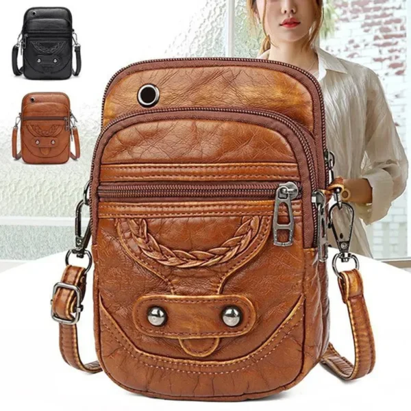 Kleine Damen Tasche Retro Weiches Leder Stilvolle Messenger Tasche Niete PU Schultertasche Handtasche Handy Geldbörse