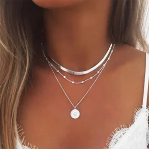 Dreifach geschichtete niedliche Kette Choker Halskette Einfach und zierlich Frauen Mode Münze Scheibe Perlen Choker Halsketten