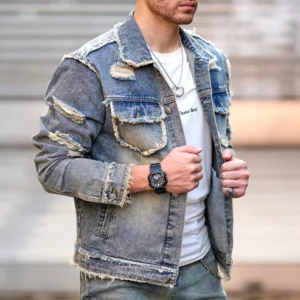 Jeans Jacke Neue Männer Herbst Streetwear Mode Solide Ripped Slim Denim Jacke Hohe Qualität Männlich Löcher Casual Jacke Mantel