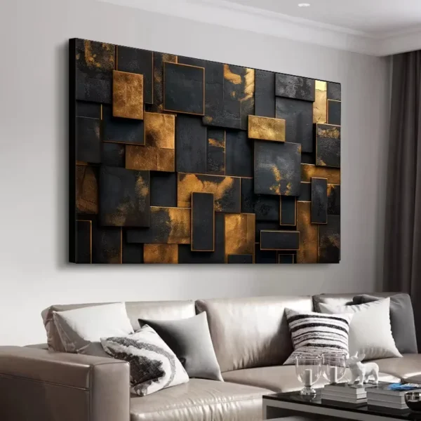 Home decor Luxus Abstrakt Geometrisch Leinwand Wand Kunst Quadrat Rechteck Dekor Schwarz und Gold Malerei Drucken Inneneinrichtung Cuadros