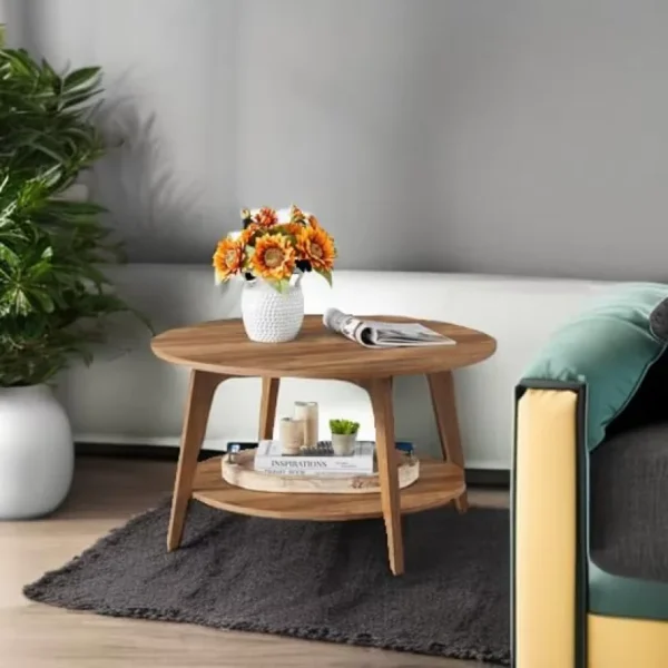 Runder Wohnzimmer-Couchtisch,2-Schicht-Couchtisch mit Stauraum,Geeignet für das Wohnzimmer,31,5 X 17,7 Zoll,Einfach zu montieren