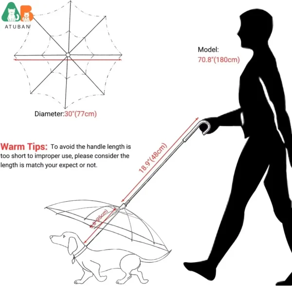 Niedlicher Hundewelpen-Regenschirm mit Leine für kleine Haustiere, Regenschirm für Hunde, passend für Haustiere mit 20&quot; Rückenlänge, J-förmiger Griff, durchsichtige Regenschirmoberfläche