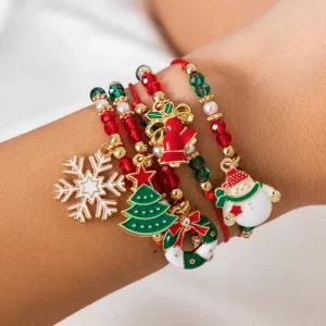 5Pcs/Set Niedliche Weihnachten Festliche Serie Schneeflocke Baum Anhänger Kristall Armband Frauen CCB Perlen Einstellbare Faden Seil Armband