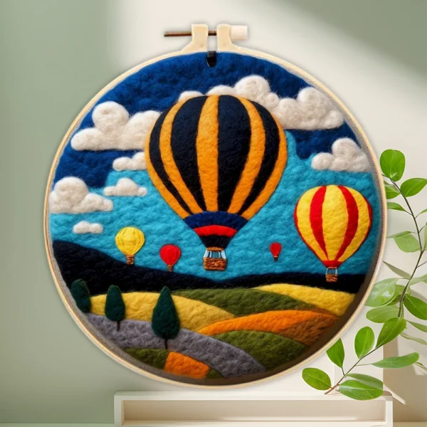 Photocustom Crafts Arts DIY Wool Felting Painting Kit mit Rahmen Handmade Needle Wool Painting Hot Air Balloon für Home Decors Crafts Geschenk