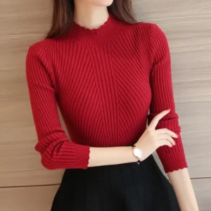 Winter Damen Damen Langarm Rollkragen Slim Fitting gestrickt dünnen Pullover Top Femme Koreanisch Pull Tight Casual Shirts