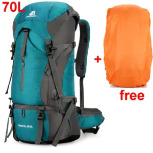 70L Nylon Wandern Outdoor Camping Rucksack Reisetasche mit Regenschutz Outdoor Wandern Daypack Bergsteigen Rucksack Männer Schultertaschen Gepäck