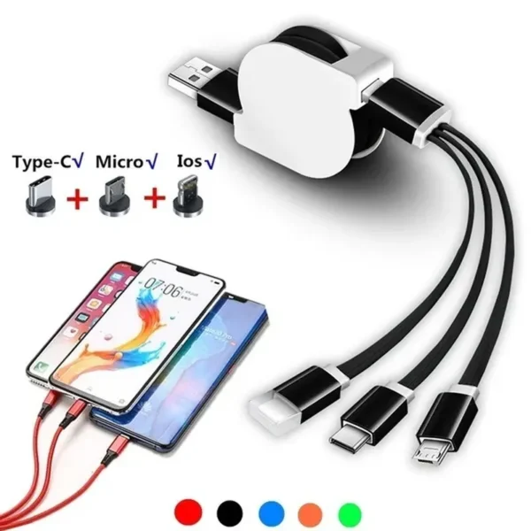 1PCS 3 in 1 Neues Teleskop Schnelles USB-C Typ C / IOS / Micro USB Schnellladegerät Datenkabel (Länge: 1M)