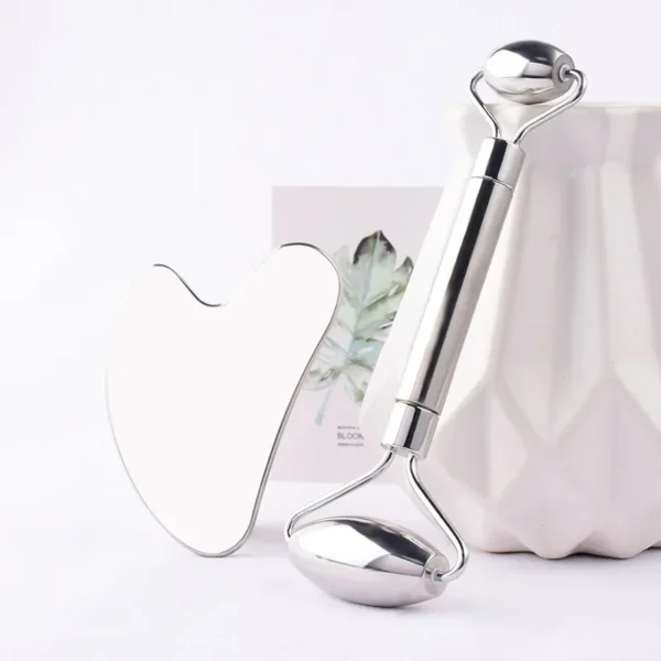 Edelstahl Gesichtsroller Gua Sha Set Gesichtspflege Lifting Massagegeräte Anti-Falten Hautstraffung Kühlung Cellulite Massagegerät