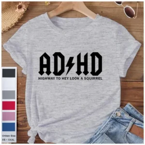 Lustige Herren ADHD Highway to Hey Look a Squirrel Print T-Shirts Kurzarm Crew Neck Casual Tee